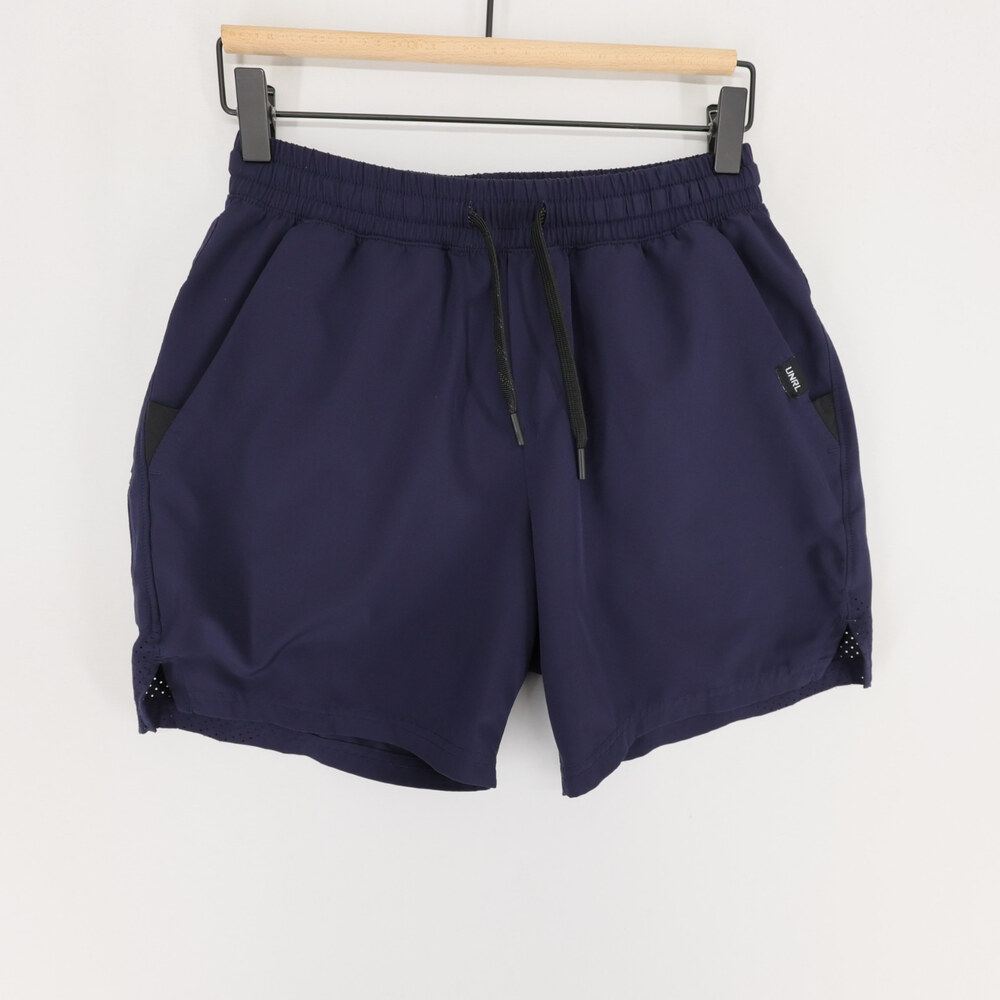 UNRL Stride Shorts Mens S Navy Blue Drawstring Zip Pocket Stretch Athletic